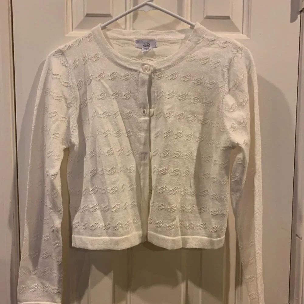 Special Editions White Knit Cardigan with Shimmer Sheen